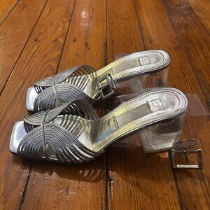 Suzanne Rae High 70s Metallic Clear Heel Sandal